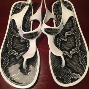 MICHAEL Michael Kors White and Black Snake Print Sandals